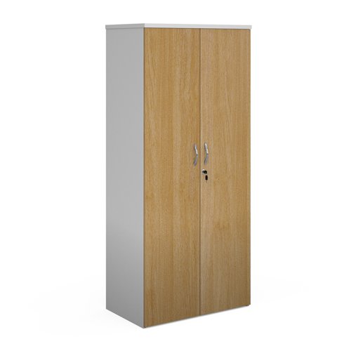 Duo double door cupboard 1790mm high with 4 shelves - white with oak doors Cupboards R1790DD-WHO