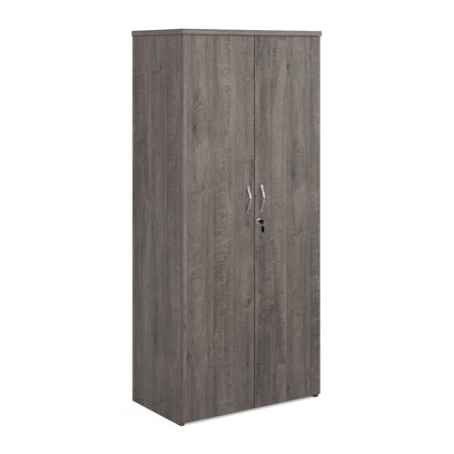 Universal double door cupboard 1790mm high with 4 shelves - grey oak