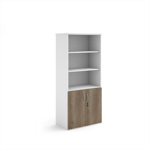 Duo combination unit with open top 1790mm high with 4 shelves - white with nebraska oak lower doors