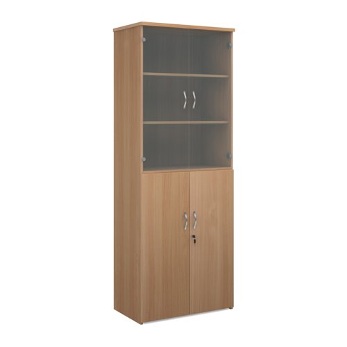 Universal combination unit with glass upper doors 2140mm high with 5 shelves - beech Bookcases With Storage R2140COMB