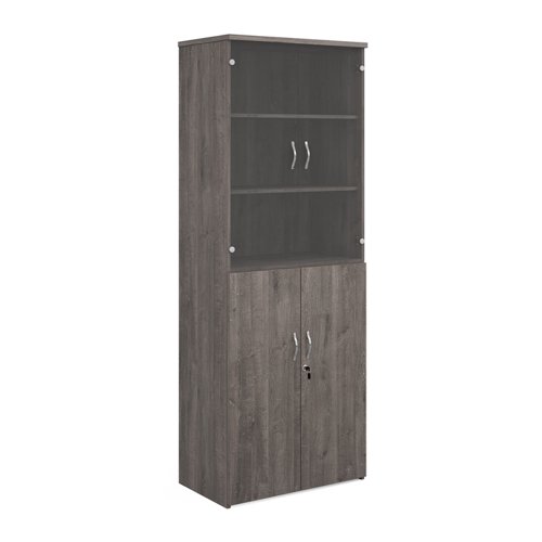 Universal Combination Unit With Glass Upper Doors 2140mm High With 5 Shelves Grey Oak