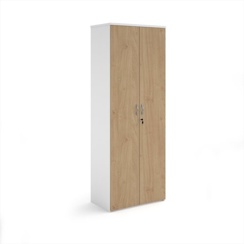 Duo double door cupboard 2140mm high with 5 shelves - white with kendal oak doors