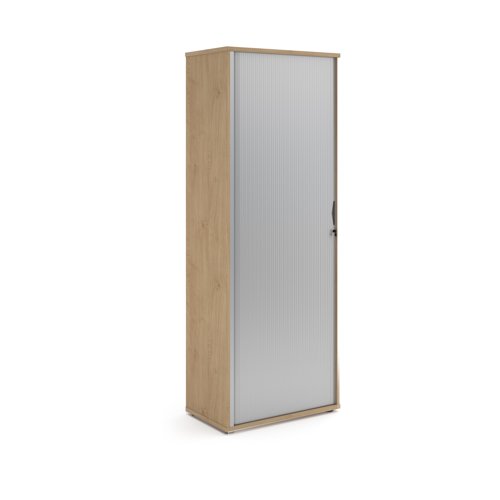 Universal single door tambour cupboard 2140mm high with 5 shelves - Kendal Oak with silver door