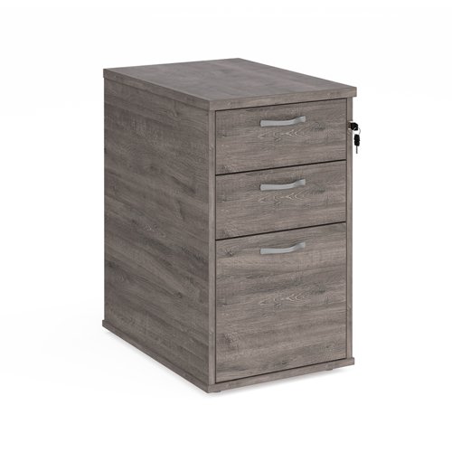 Desk high 3 drawer pedestal with silver handles 600mm deep - grey oak R25DH6GO Buy online at Office 5Star or contact us Tel 01594 810081 for assistance