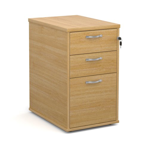 Desk high 3 drawer pedestal with silver handles 600mm deep - oak Pedestals R25DH6O