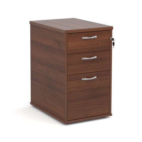 Desk high 3 drawer pedestal with silver handles 600mm deep - walnut