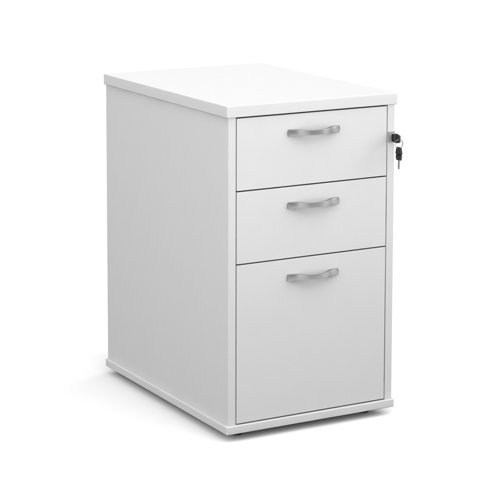 Desk high 3 drawer pedestal with silver handles 600mm deep - white Pedestals R25DH6WH