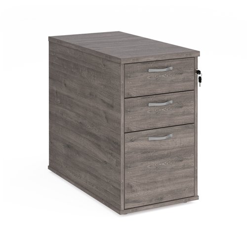 Desk high 3 drawer pedestal with silver handles 800mm deep - grey oak R25DH8GO Buy online at Office 5Star or contact us Tel 01594 810081 for assistance