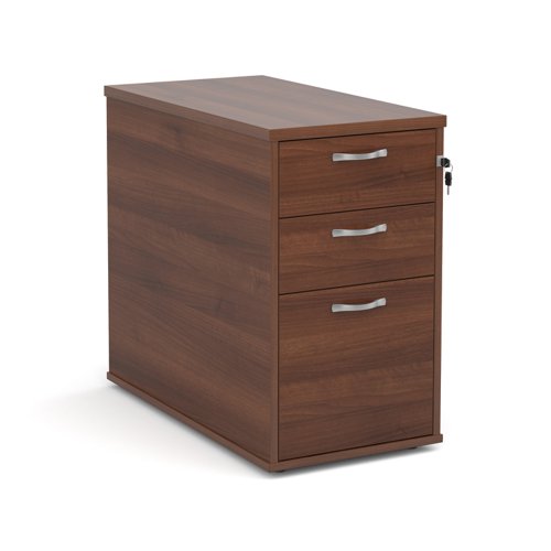 Desk high 3 drawer pedestal with silver handles 800mm deep - walnut