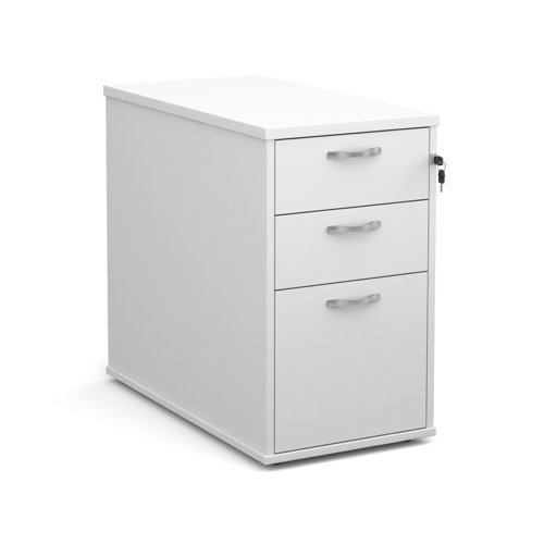 Desk high 3 drawer pedestal with silver handles 800mm deep - white
