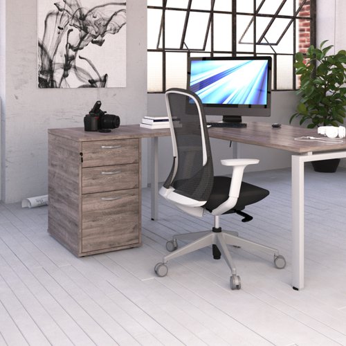 Desk high 3 drawer pedestal 600mm deep with 800mm flyover top - grey oak R25EP8GO Buy online at Office 5Star or contact us Tel 01594 810081 for assistance