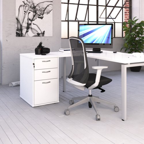 Desk high 3 drawer pedestal 600mm deep with 800mm flyover top - white R25EP8WH Buy online at Office 5Star or contact us Tel 01594 810081 for assistance