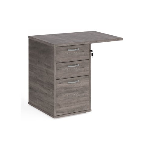 Desk high 3 drawer pedestal 600mm deep with 800mm flyover top - grey oak R25EP8GO Buy online at Office 5Star or contact us Tel 01594 810081 for assistance