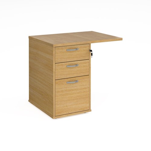Desk high 3 drawer pedestal 600mm deep with 800mm flyover top - oak