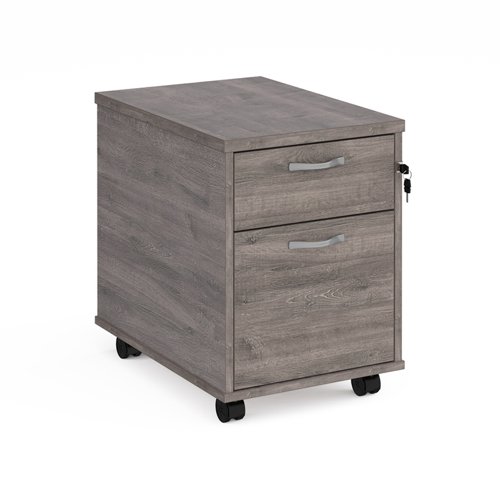 Mobile 2 Drawer Pedestal With Silver Handles 600mm Deep Grey Oak