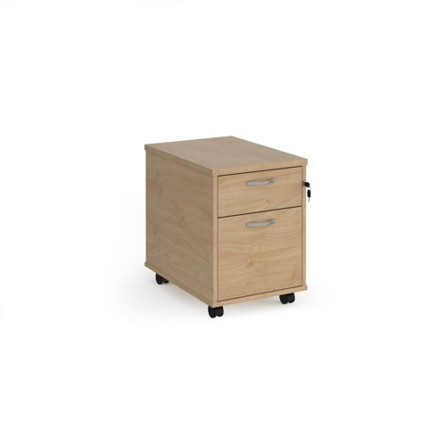 Mobile 2 drawer pedestal with silver handles 600mm deep - Kendal Oak