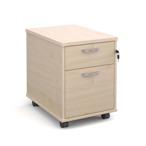 Mobile 2 drawer pedestal with silver handles 600mm deep - maple