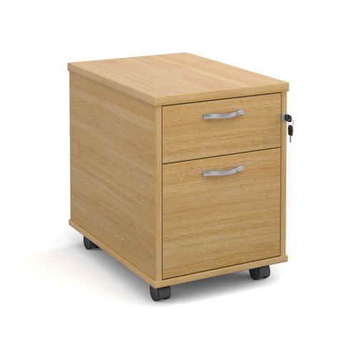 Mobile 2 Drawer Pedestal With Silver Handles 600mm Deep Oak