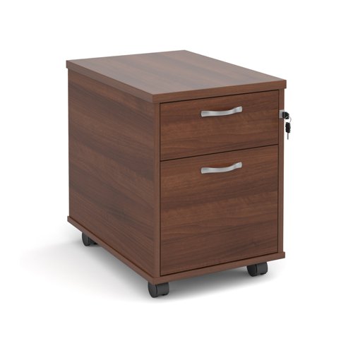 Mobile 2 drawer pedestal with silver handles 600mm deep - walnut  R2MW