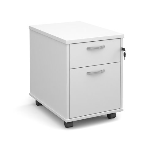 Mobile 2 drawer pedestal with silver handles 600mm deep - white Pedestals R2MWH