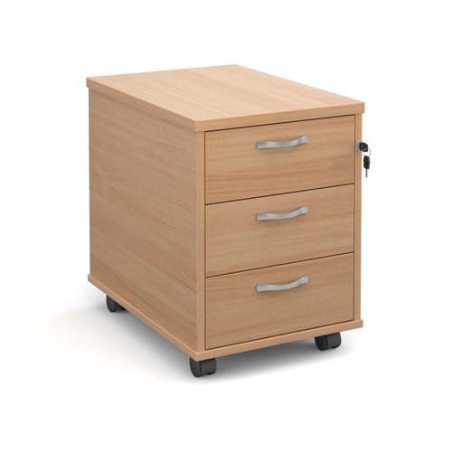 Mobile 3 drawer pedestal with silver handles 600mm deep - beech Pedestals R3MB