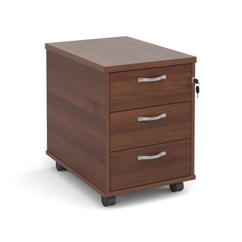 3 Drawer Locking Mobile Pedestal With Handles Walnut 426Wx600Dx567H