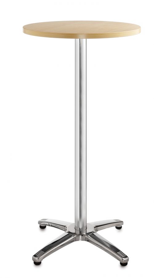Roma circular poseur table with 4 leg chrome base 600mm - beech