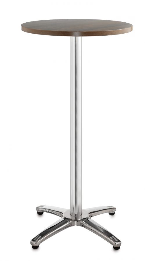 Roma circular poseur table with 4 leg chrome base 600mm - walnut