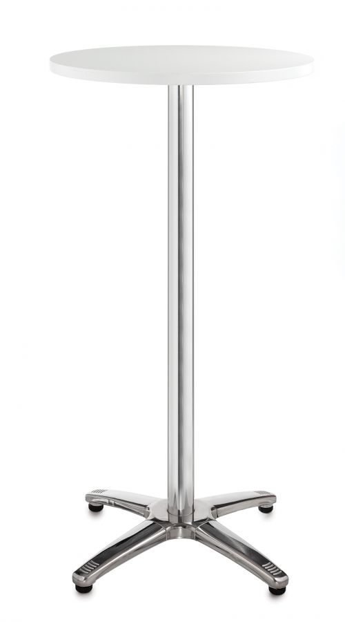 Roma circular poseur table with 4 leg chrome base 600mm - white