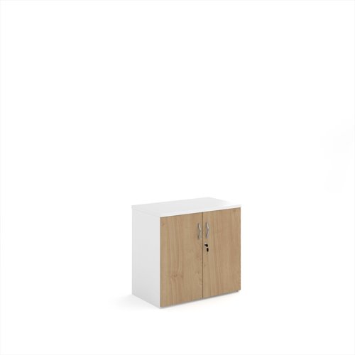Duo double door cupboard 740mm high with 1 shelf - white with kendal oak doors