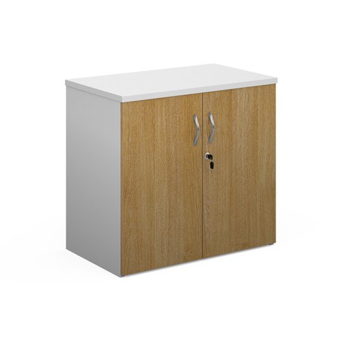 R740DD-WHO Duo double door cupboard 740mm high with 1 shelf - white with oak doors