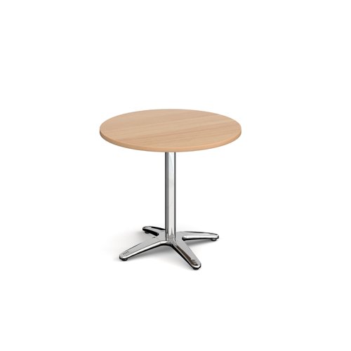 Roma circular dining table with 4 leg chrome base 800mm - beech Canteen Tables RDC800-B