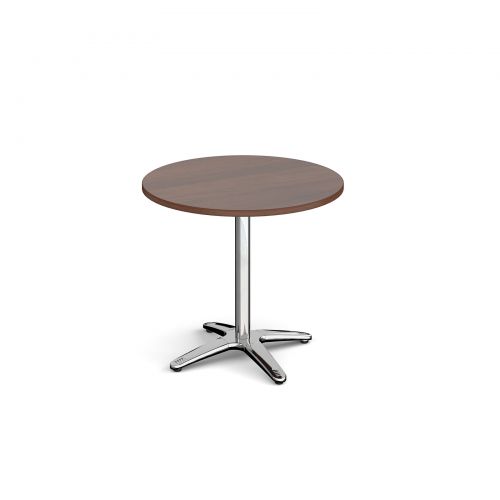 Roma circular dining table with 4 leg chrome base 800mm - walnut