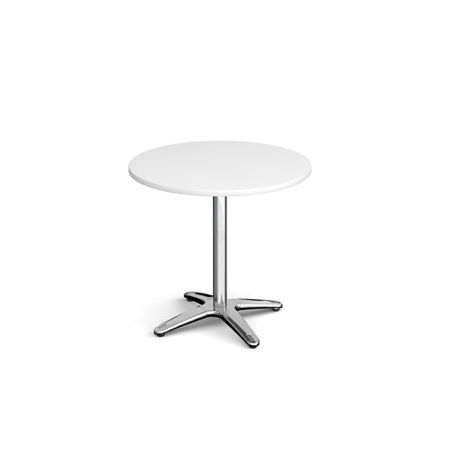 Roma circular dining table with 4 leg chrome base 800mm - white Canteen Tables RDC800-WH