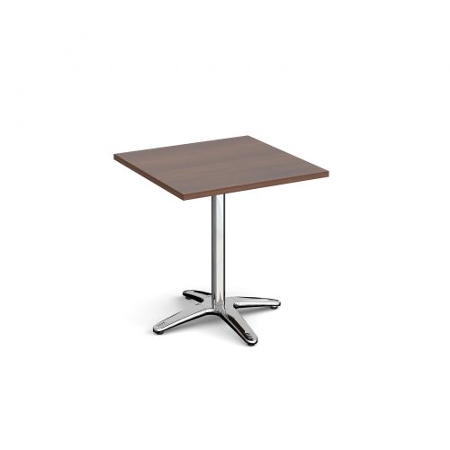 Roma square dining table with 4 leg chrome base 700mm - walnut