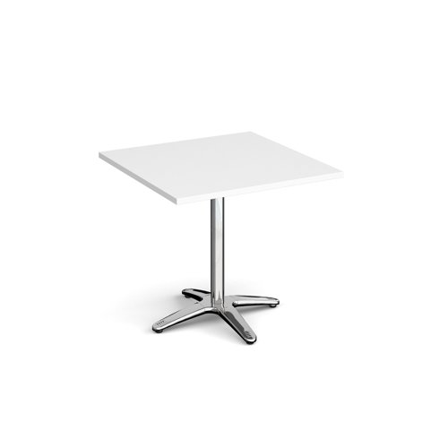 Roma square dining table with 4 leg chrome base 800mm - white Canteen Tables RDS800-WH