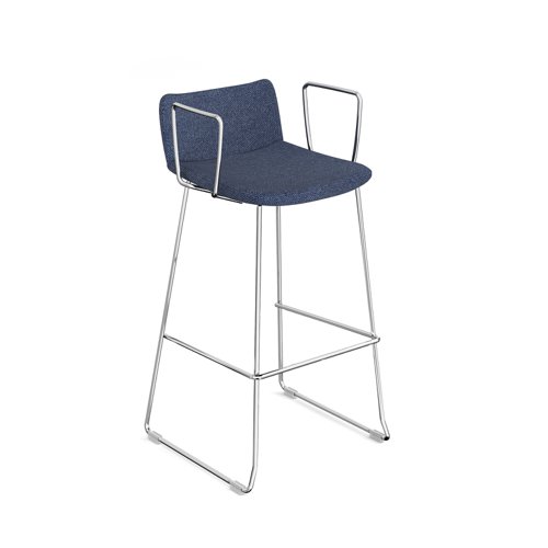 Remy fully upholstered high stool with arms and chrome sled frame - made to order