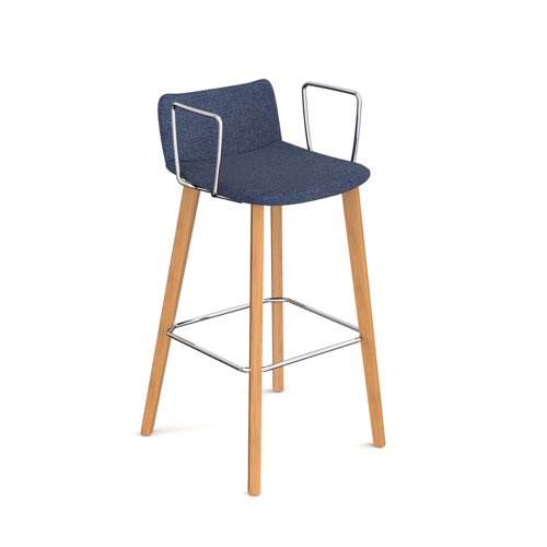 Remy fully upholstered high stool with arms and natural oak legs - made to order