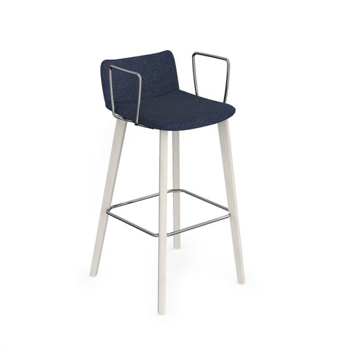 Remy fully upholstered high stool with arms and white oak legs - made to order