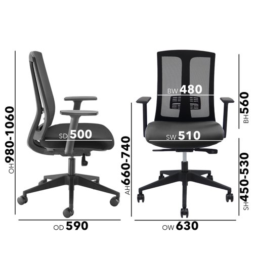 RON300T1-K Ronan mesh back operators chair with fixed arms - black