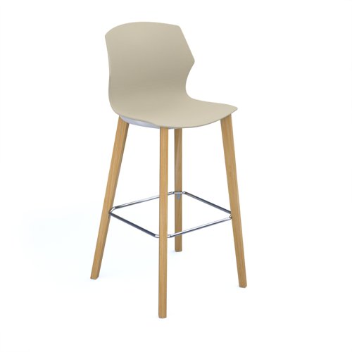 Roscoe high stool with natural oak legs and plastic shell - sandy beech