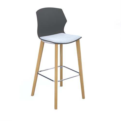 Roscoe high stool with natural oak legs and plastic shell - charcoal grey with made to order seat