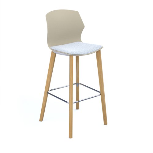 Roscoe high stool with natural oak legs and plastic shell - sandy beech with made to order seat
