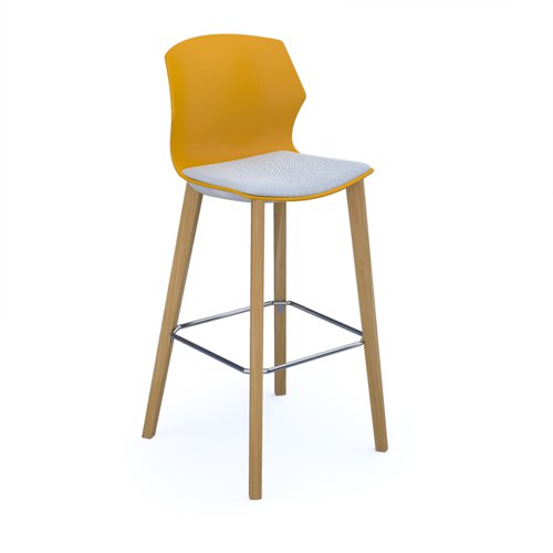 Roscoe high stool with natural oak legs and plastic shell - warm yellow with made to order seat
