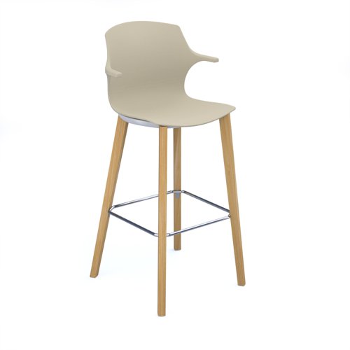 Roscoe high stool with natural oak legs and plastic shell with arms - sandy beech