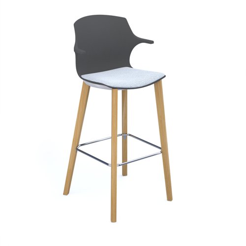 Roscoe high stool with natural oak legs and plastic shell with arms - charcoal grey with made to order seat