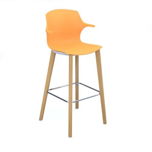 Roscoe high stool with natural oak legs and plastic shell with arms - warm yellow