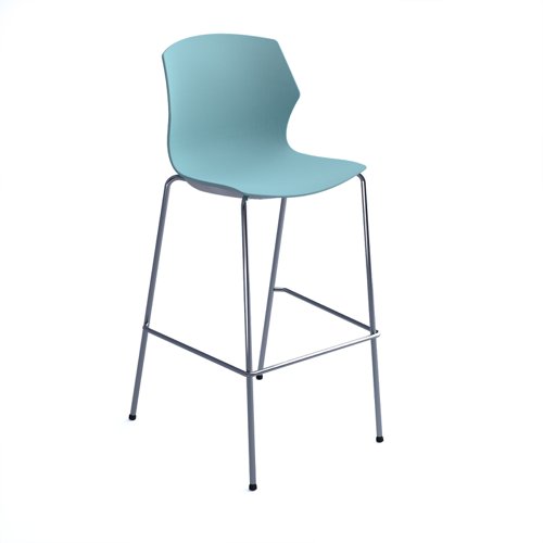 Roscoe high stool with chrome legs and plastic shell - ice blue