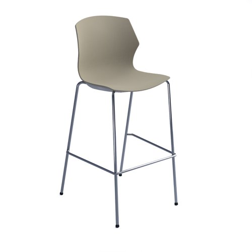 Roscoe high stool with chrome legs and plastic shell - sandy beech