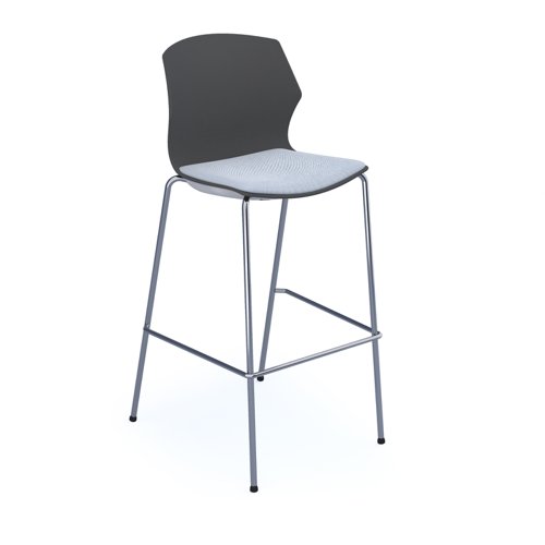 Roscoe high stool with chrome legs and plastic shell - charcoal grey with made to order seat
